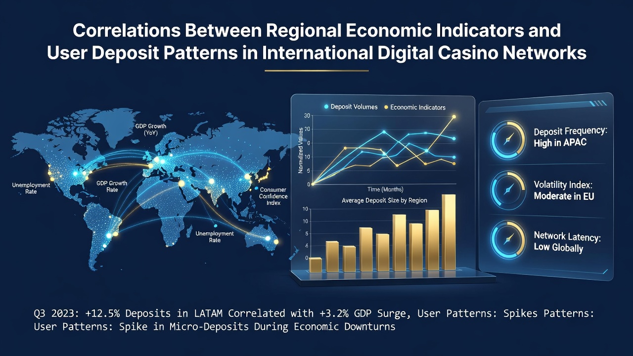 Global map overlay showing economic indicators and digital casino deposit flows across regions