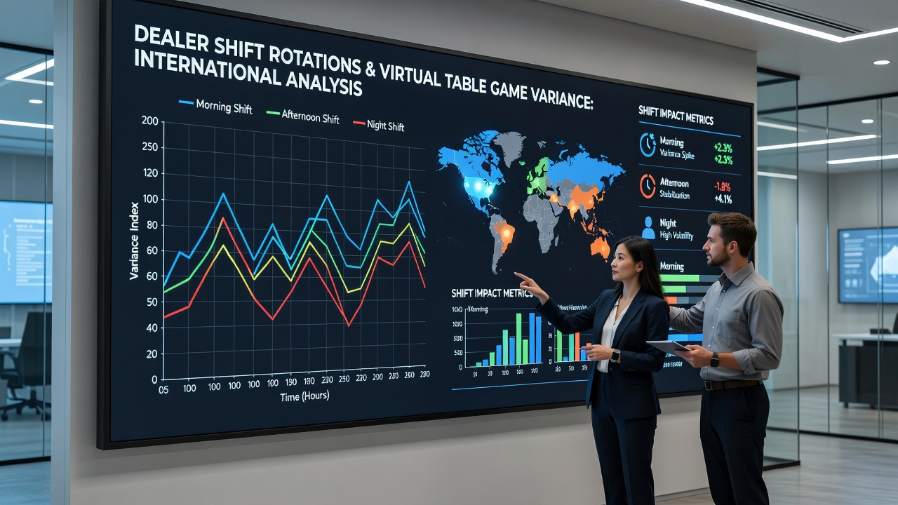 Multiple dealers rotating shifts at virtual roulette tables on global online casino network