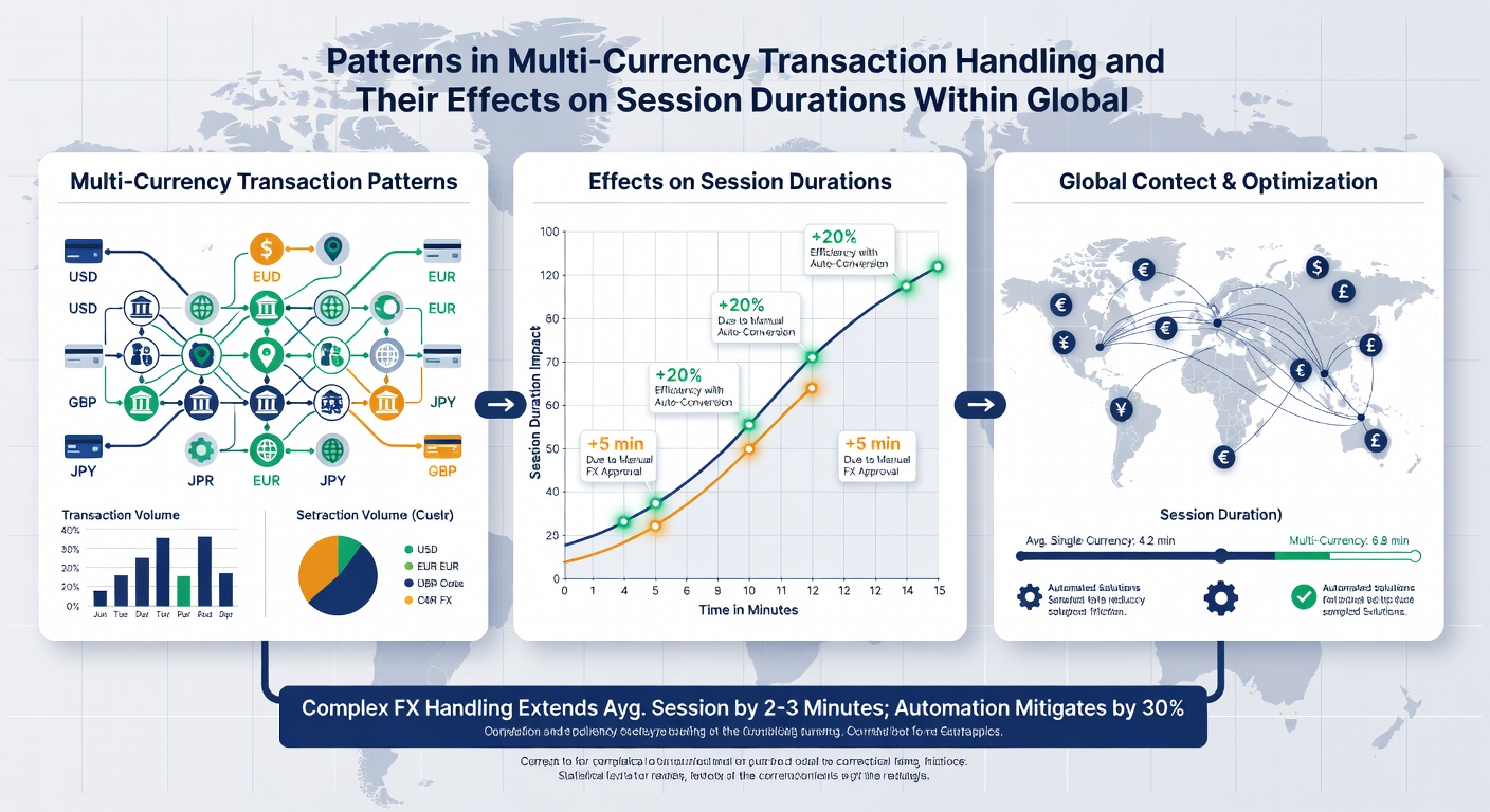 Analytics dashboard displaying session length trends linked to currency conversion speeds