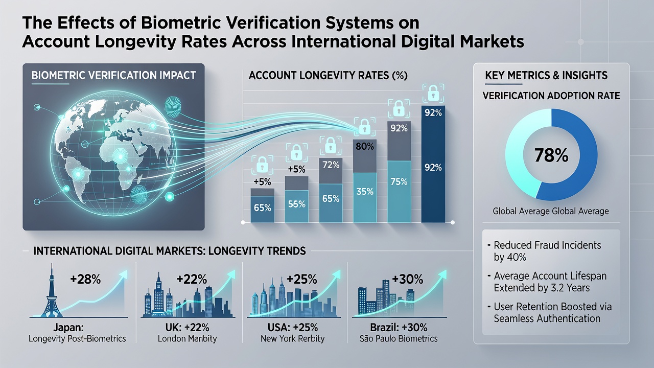 Data visualization chart displaying account longevity rates before and after biometric system implementation across wagering networks